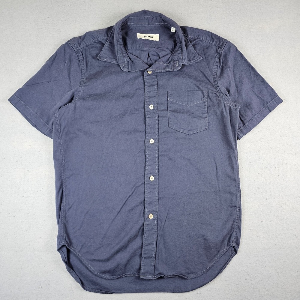 Buck Mason Button Up Shirt Mens Small Gray Short Sleeve Organic Cotton BM13335